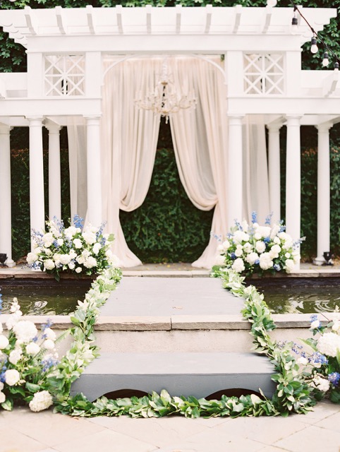 Draped ceremony pergola at a Lowcountry estate wedding
